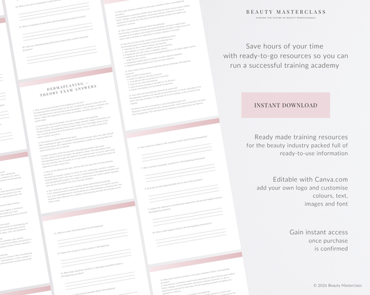 Dermaplaning Facial Editable Theory Exam
