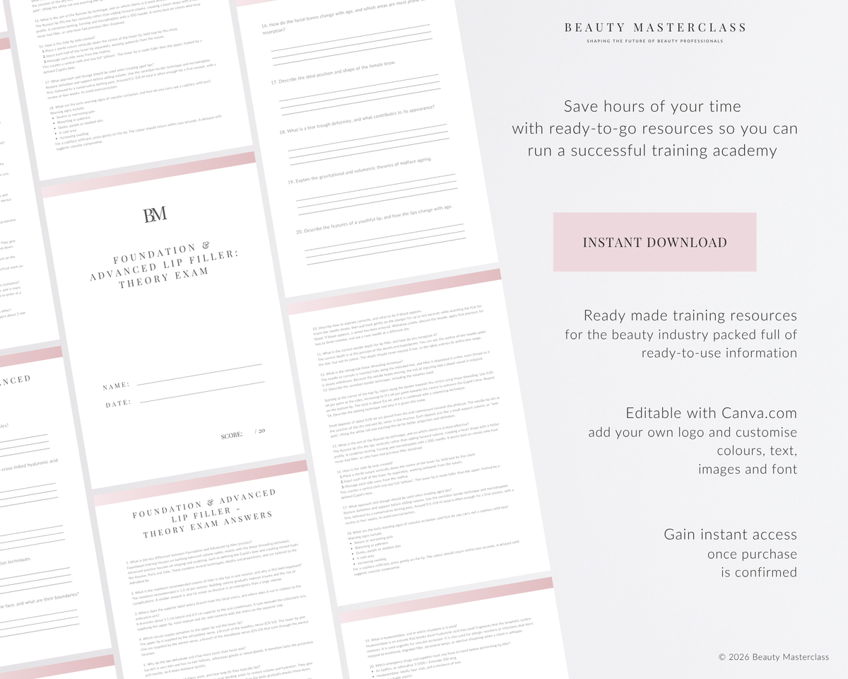 Foundation & Advanced Lip Filler Editable Theory Exam