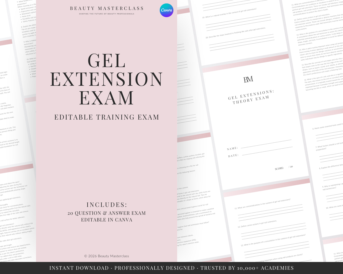 Gel Nail Extension Editable Theory Exam