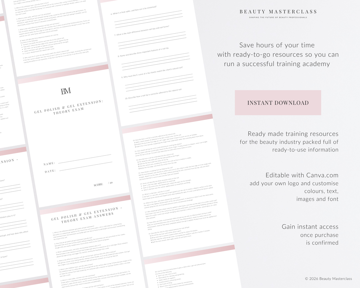 Gel Polish & Gel Extension Nail Editable Theory Exam