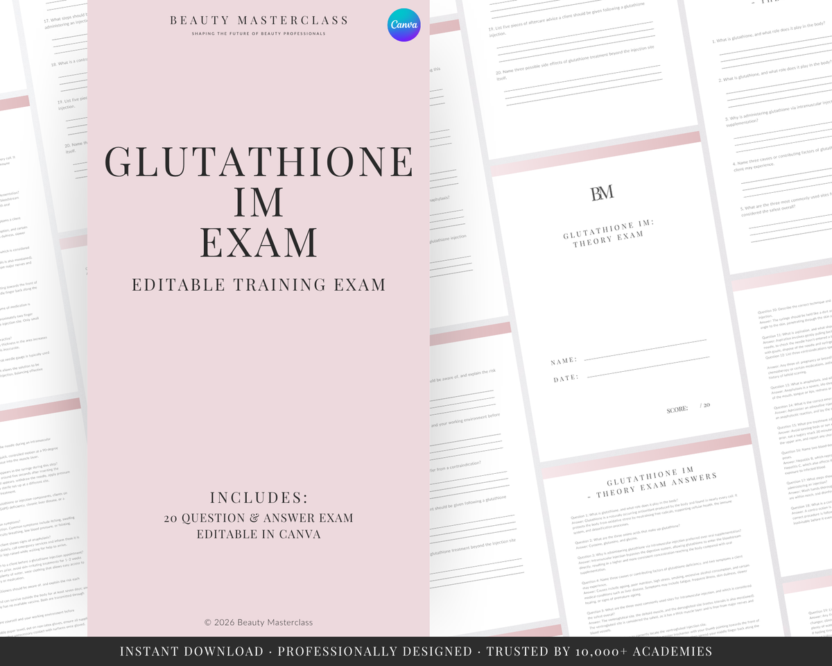 Glutathione IM Injections Aesthetic Editable Theory Exam