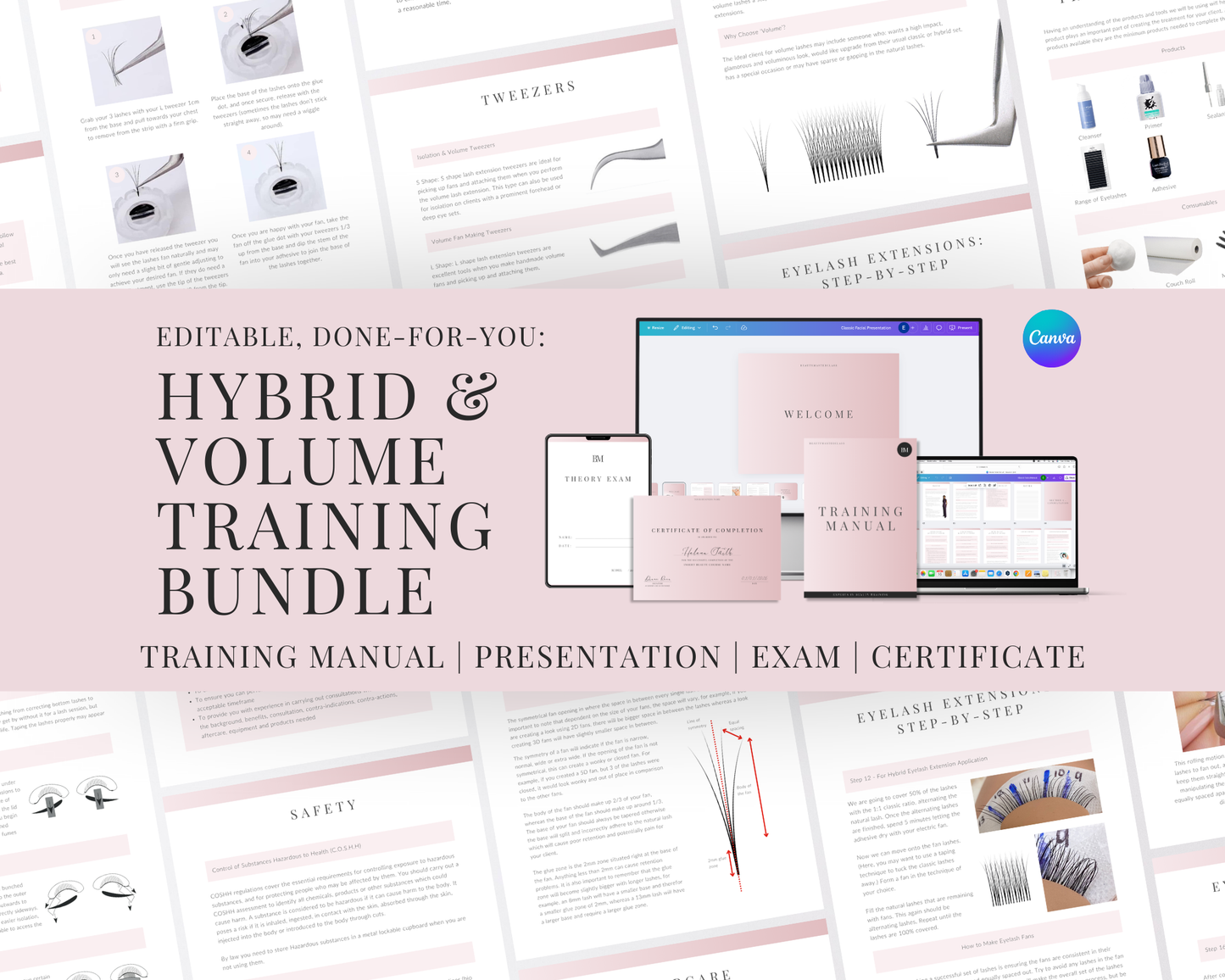 Hybrid and Volume Lash Extension Editable Training Bundle