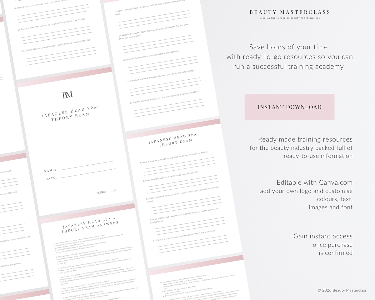Japanese Head Spa Hair Editable Theory Exam
