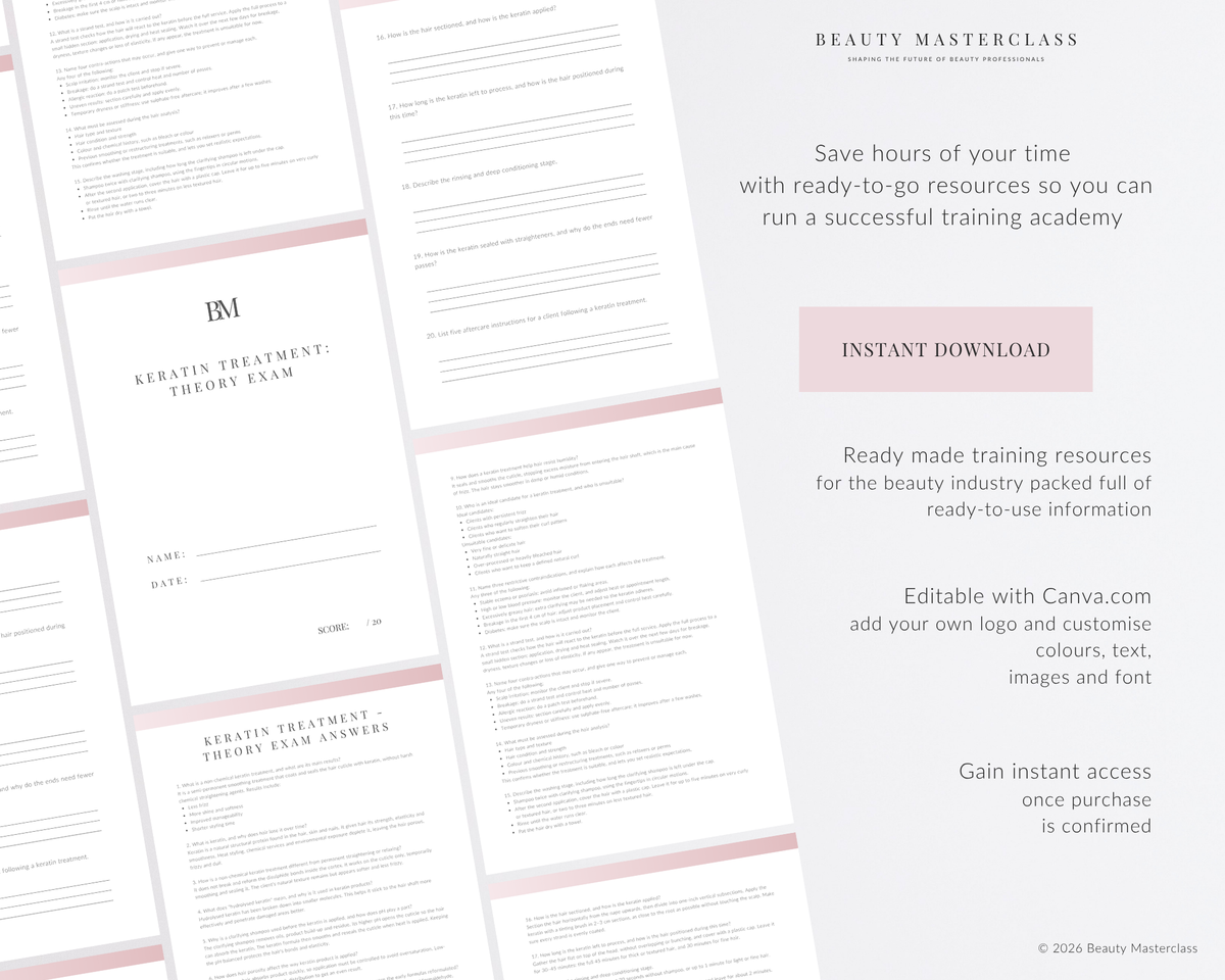 Keratin Hair Treatment Editable Theory Exam