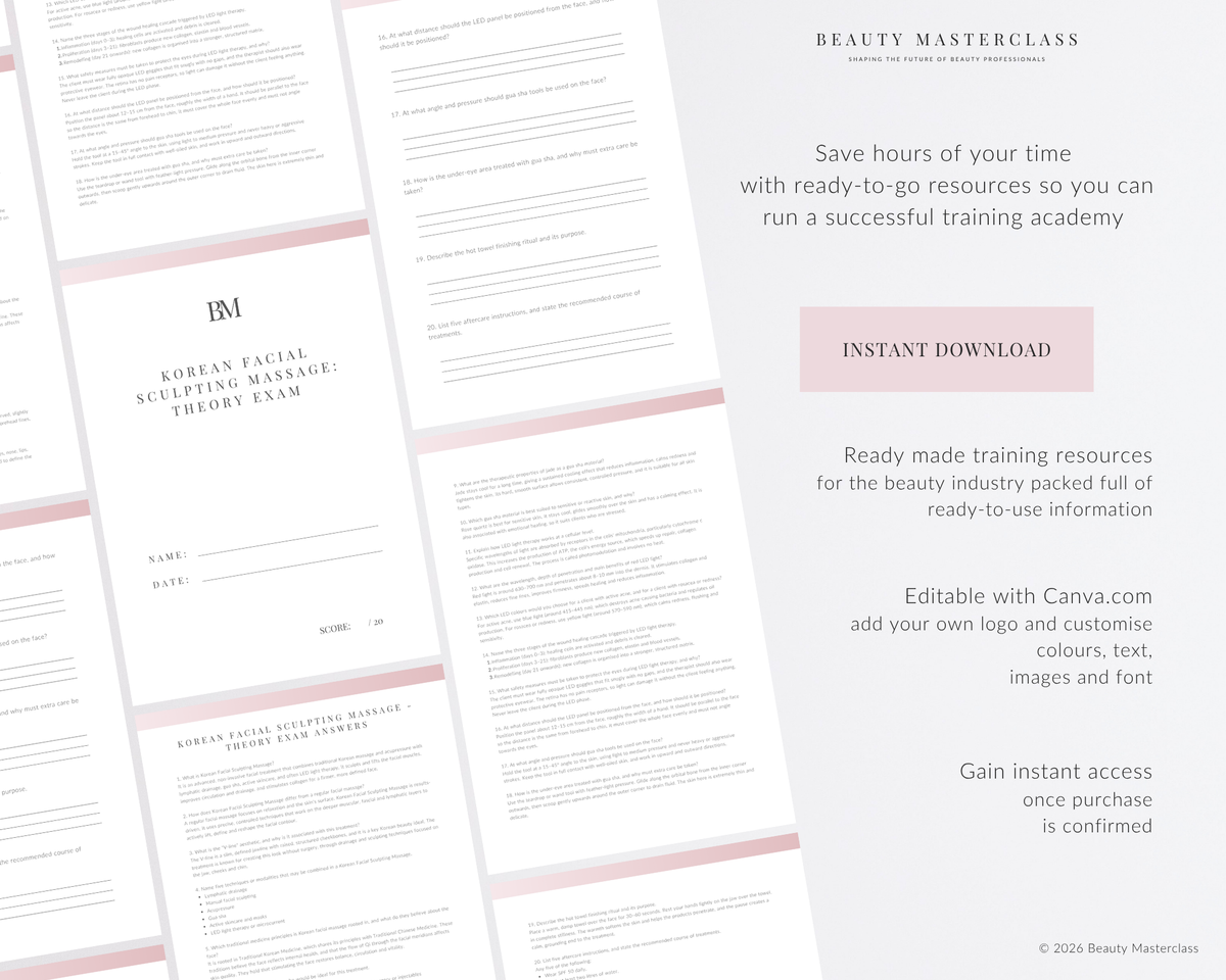 Korean Facial Sculpting Massage Editable Theory Exam