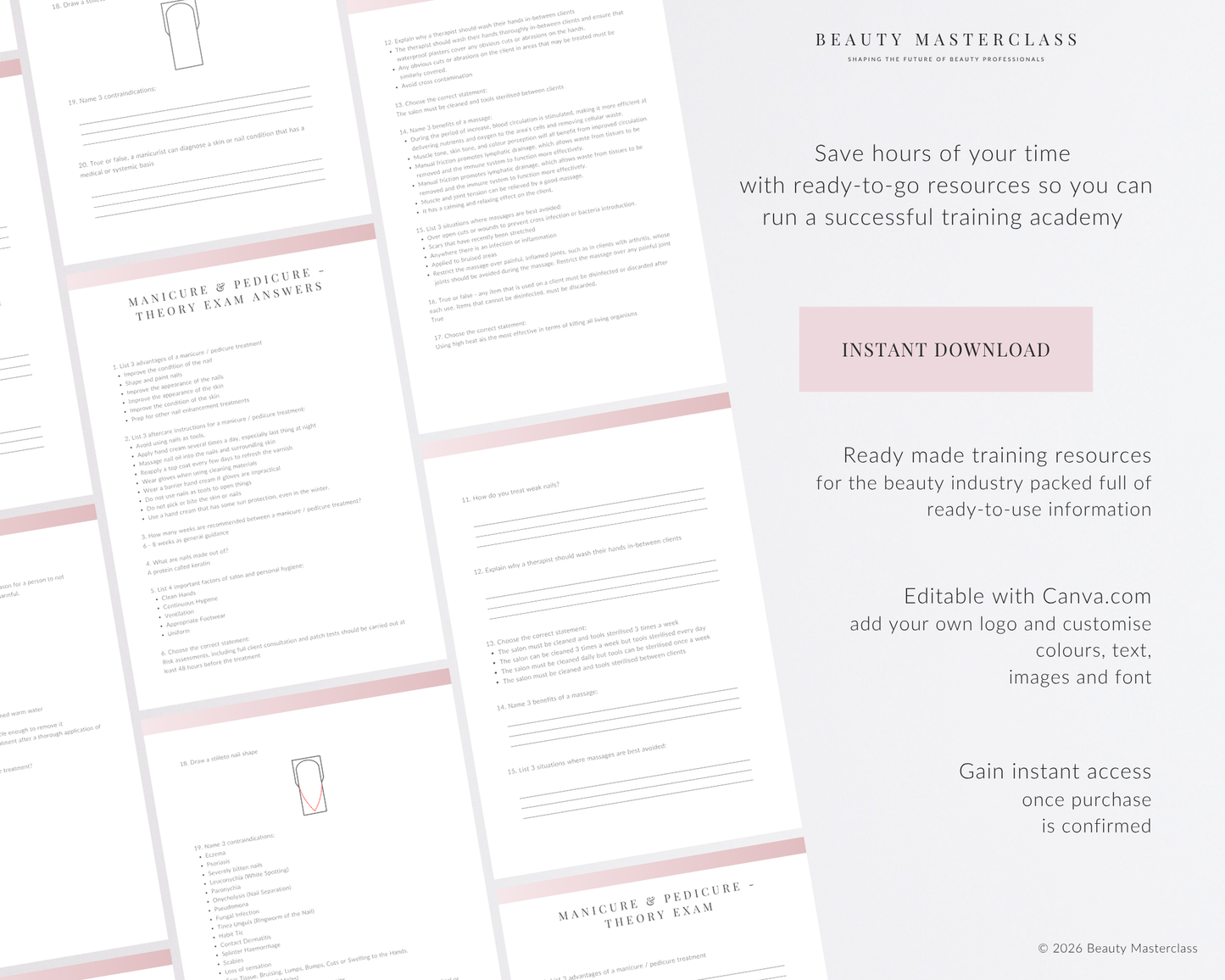 Manicure & Pedicure Nail Editable Theory Exam