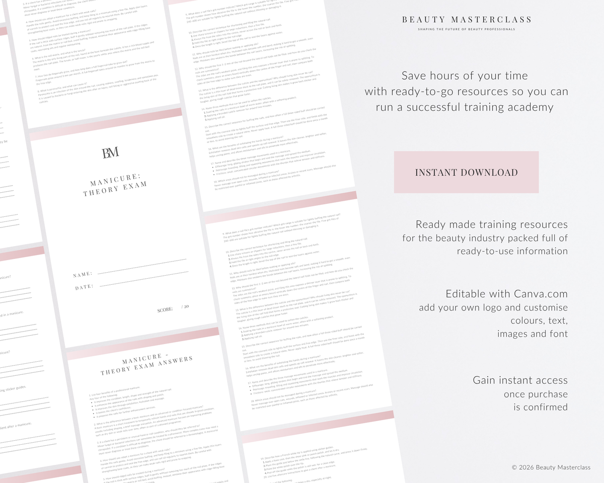 Manicure Nail Editable Theory Exam