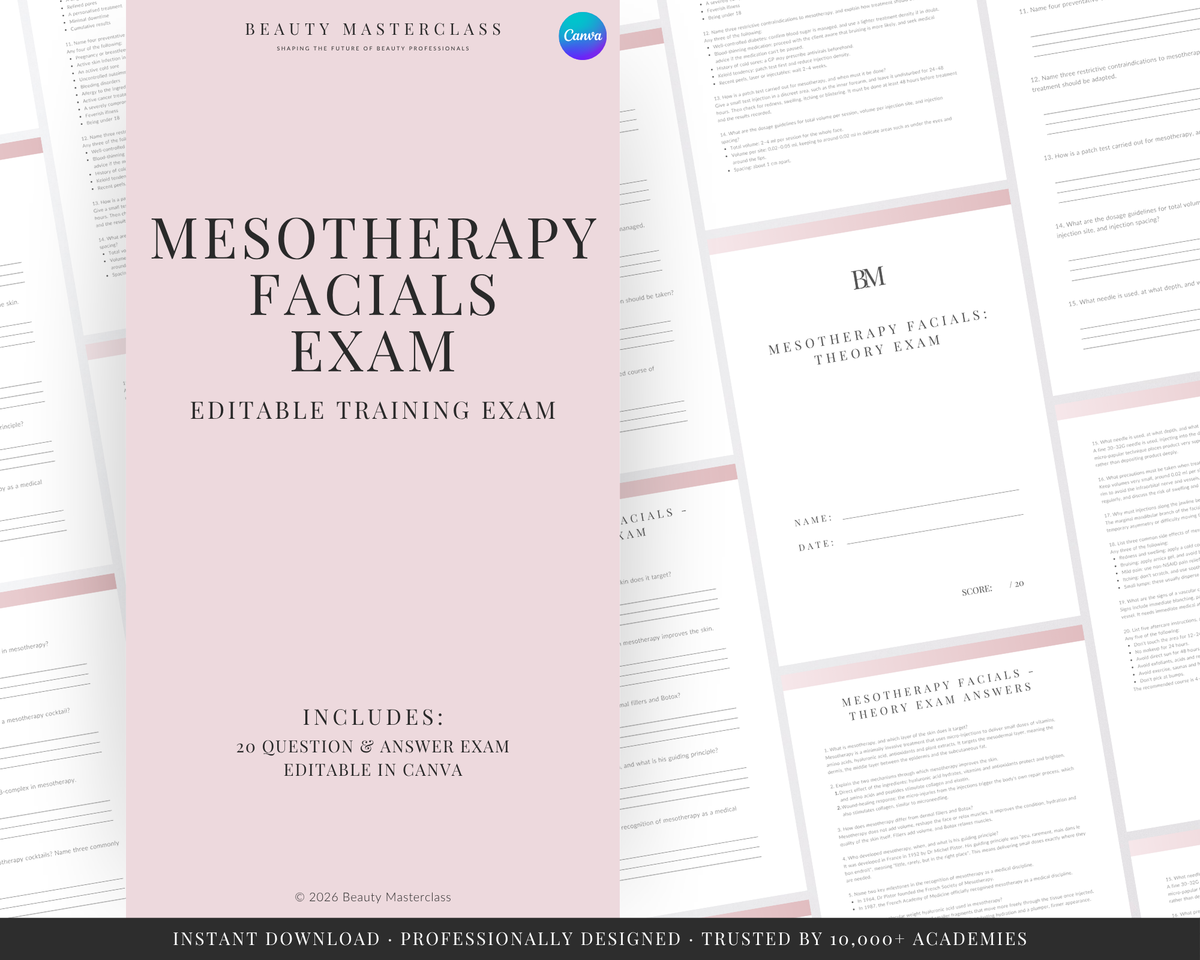 Mesotherapy Facials Aesthetic Editable Theory Exam