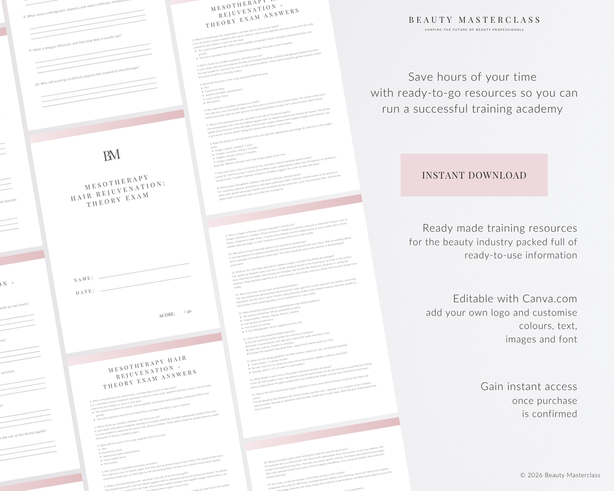 Mesotherapy Hair Rejuvenation Aesthetic Editable Theory Exam