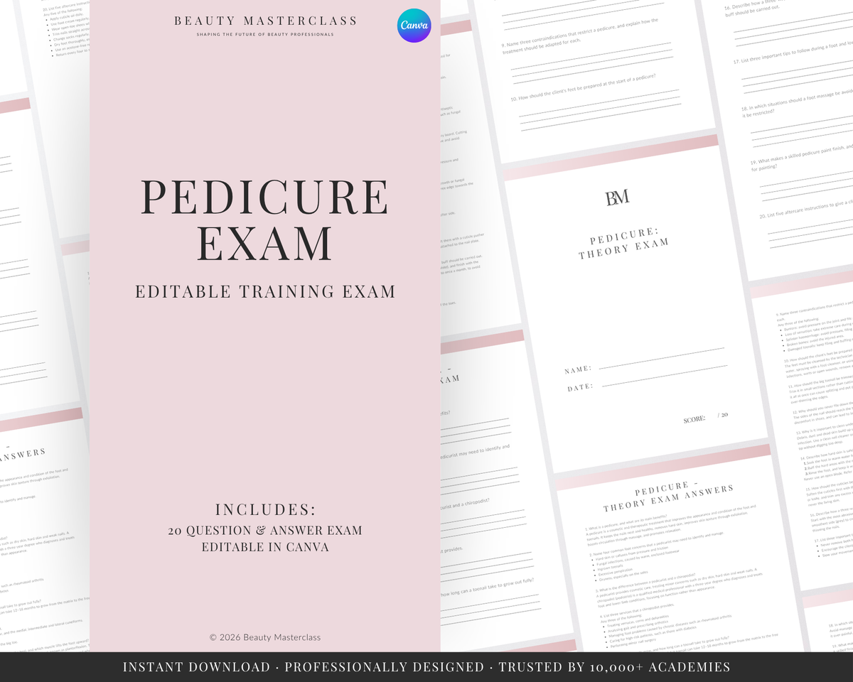 Pedicure Nail Editable Theory Exam