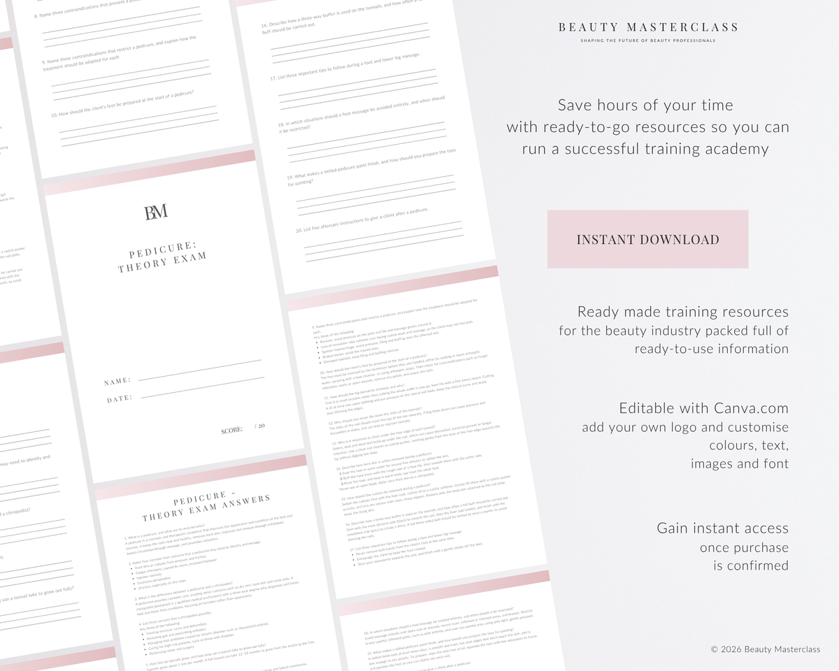 Pedicure Nail Editable Theory Exam