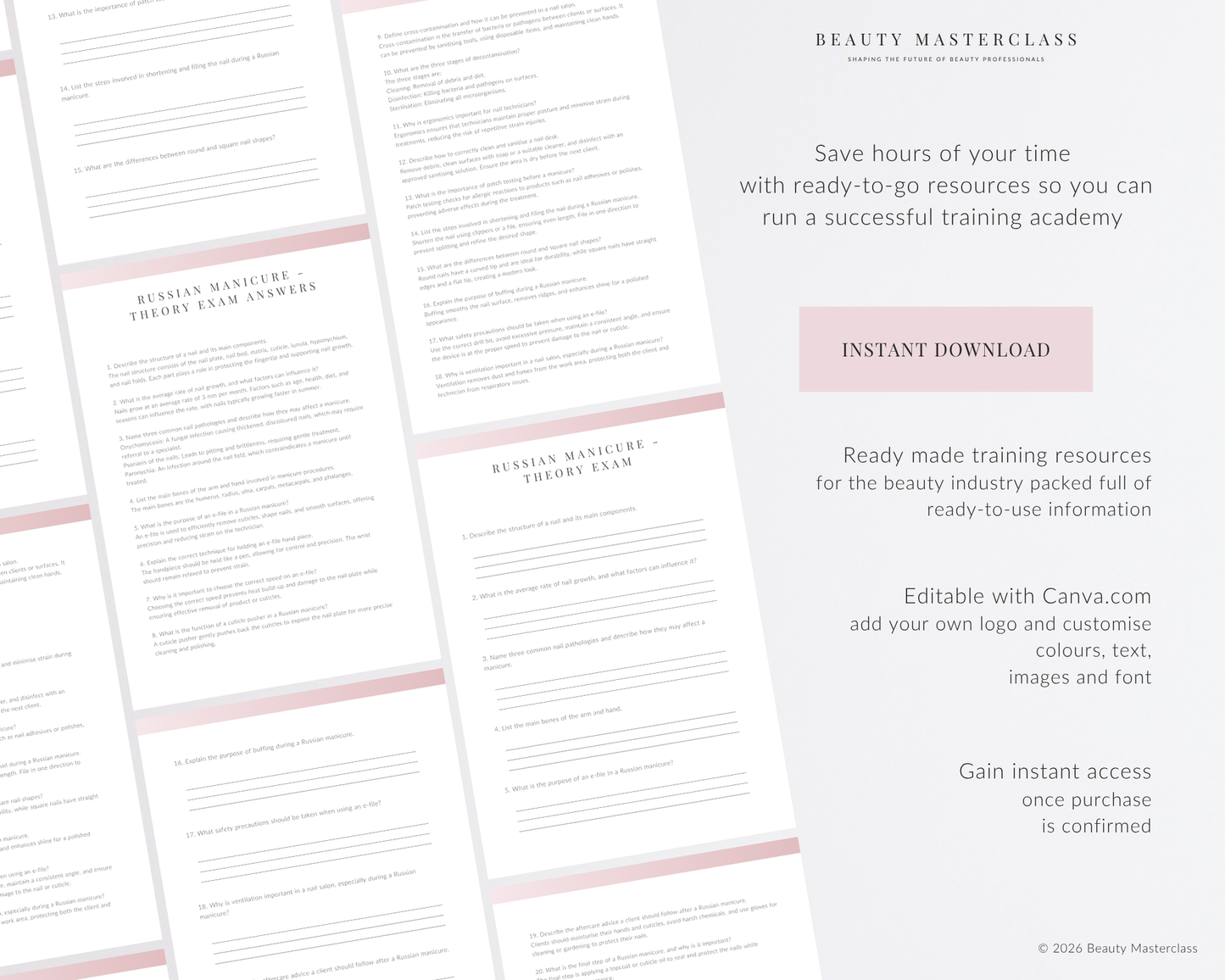 Russian Manicure Nail Editable Theory Exam