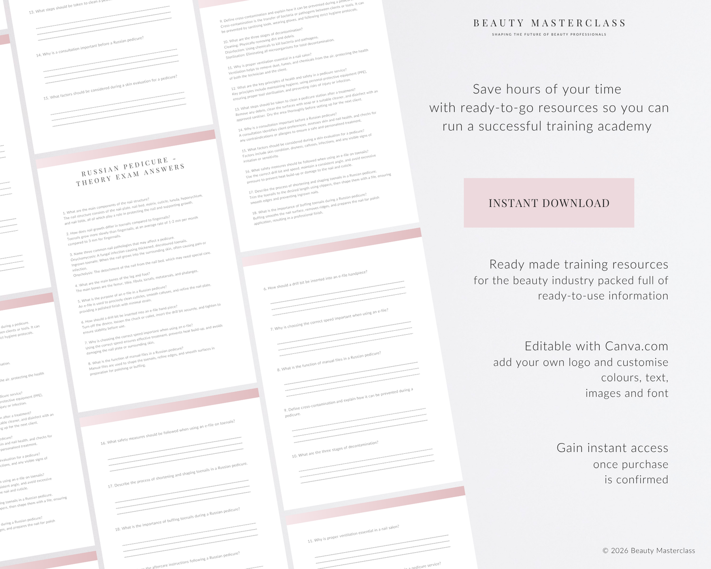 Russian Pedicure Nail Editable Theory Exam