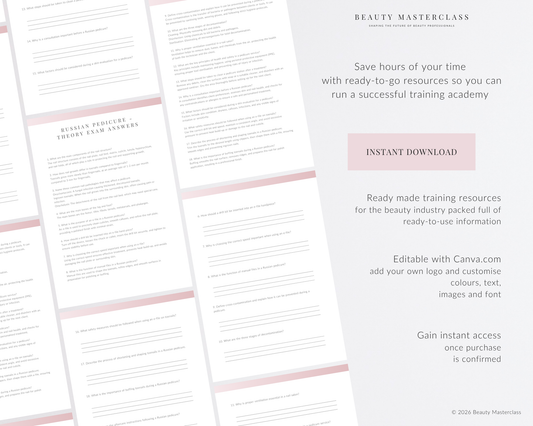 Russian Pedicure Nail Editable Theory Exam
