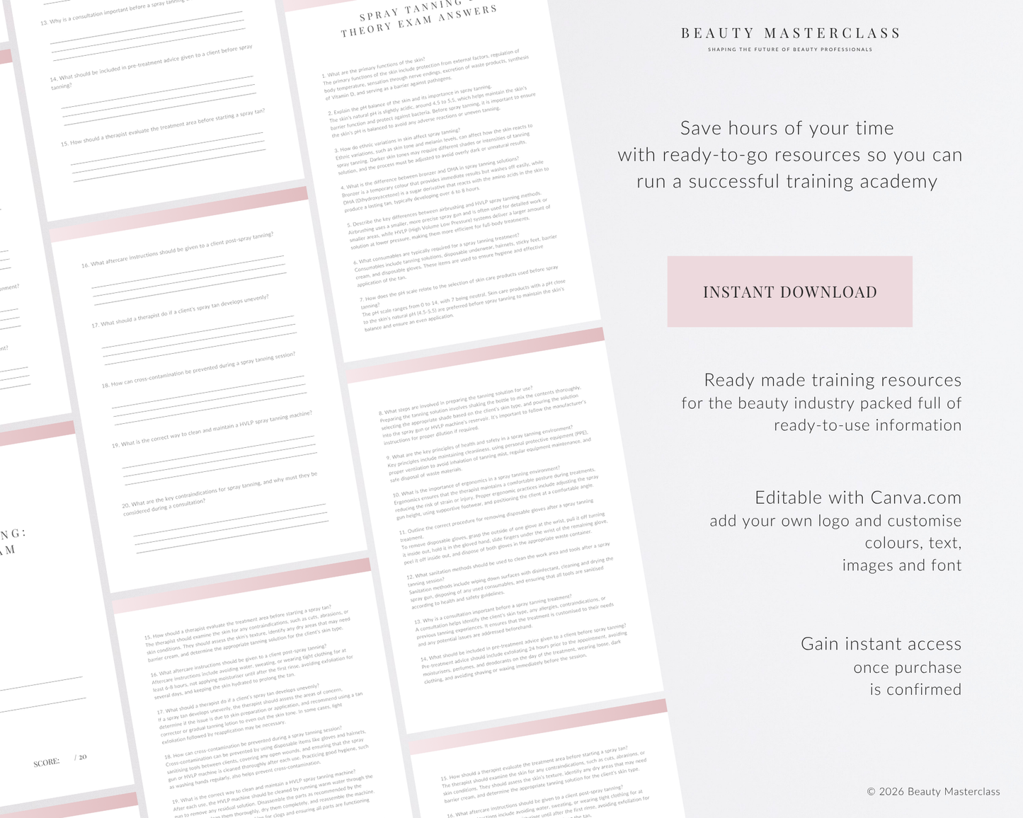Spray Tanning Editable Theory Exam