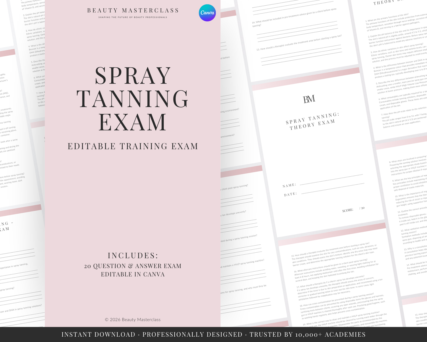 Spray Tanning Editable Theory Exam