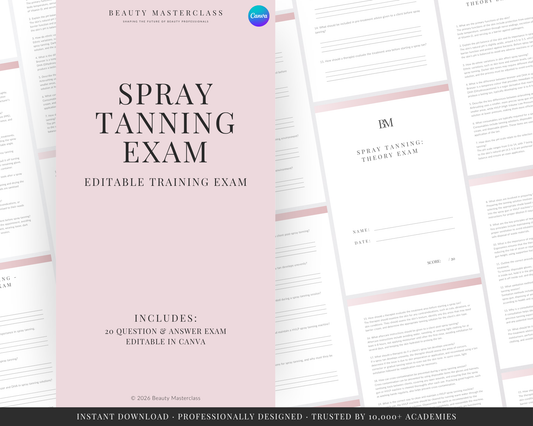Spray Tanning Editable Theory Exam