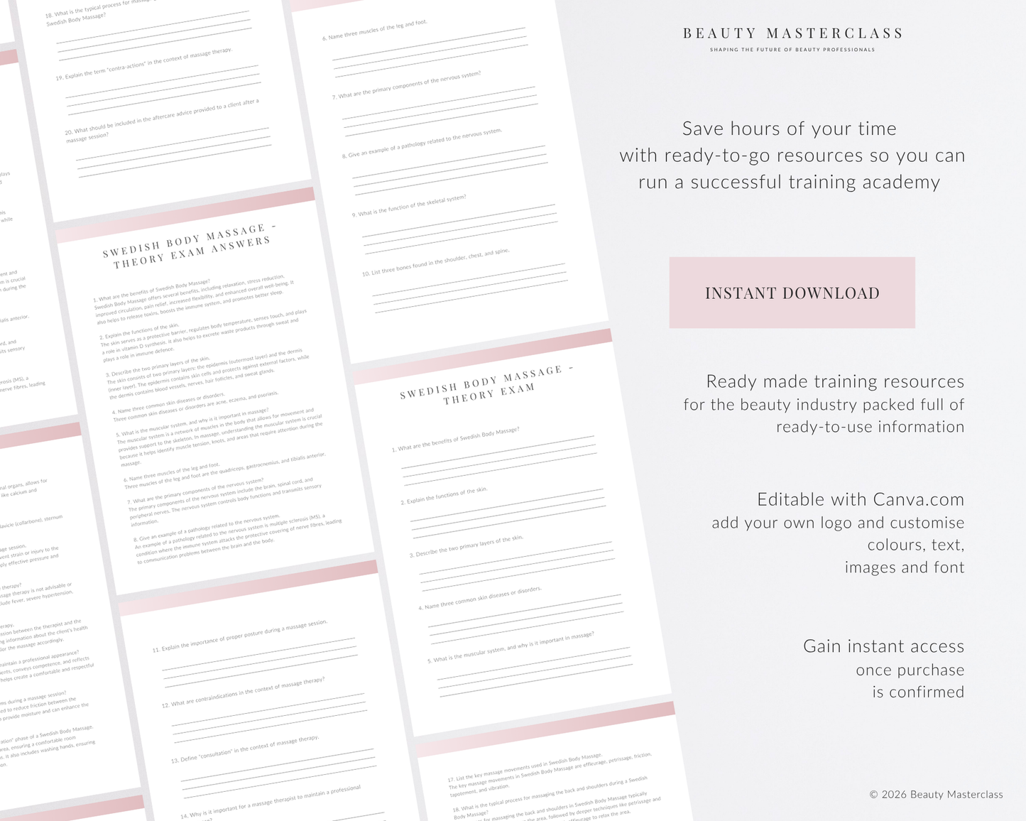 Swedish Body Massage Editable Theory Exam