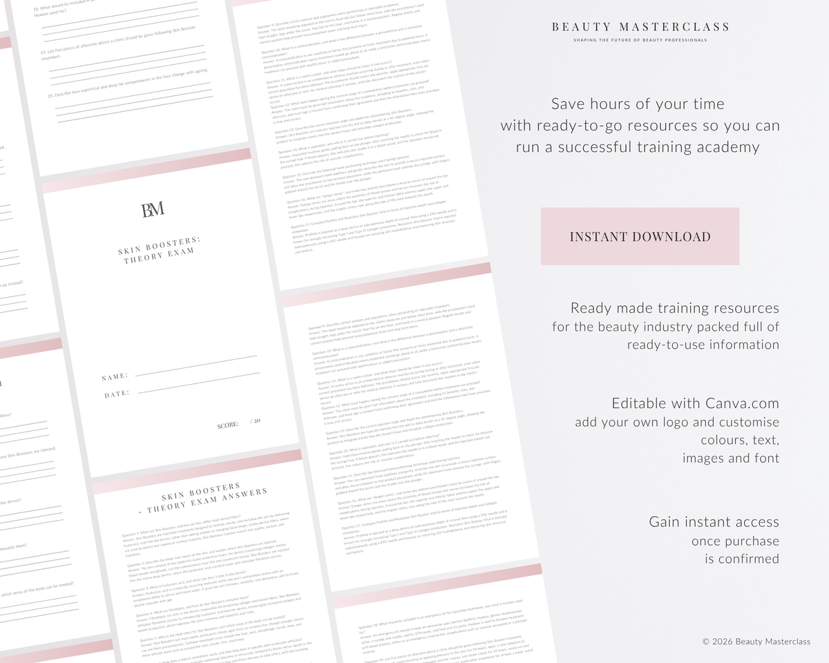 Skin Boosters Aesthetic Editable Theory Exam