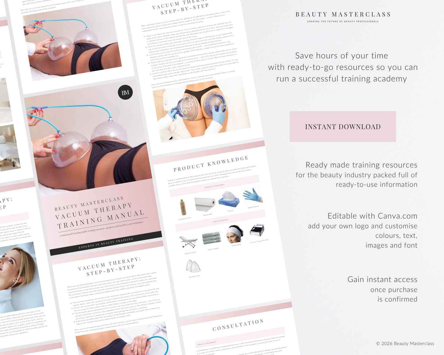 Vacuum Therapy Buttock, Breast Lift and Lymphatic Drainage Editable Training Manual for Body Contouring Therapy