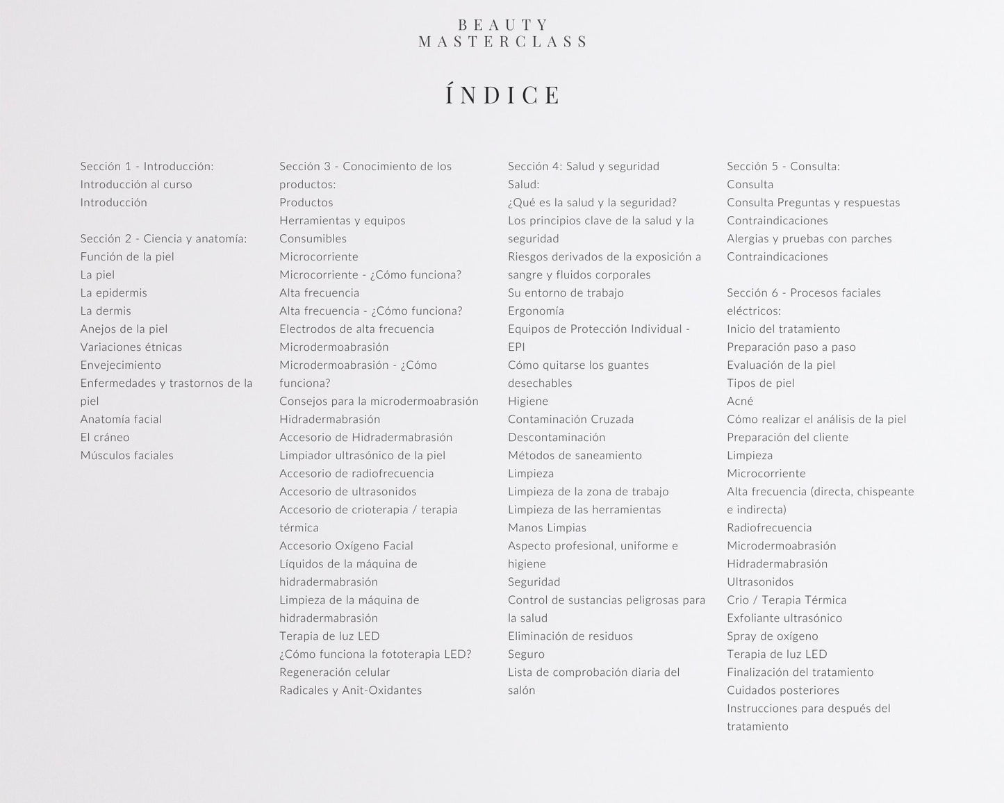 Spanish Electrical Facials Editable Training Manual