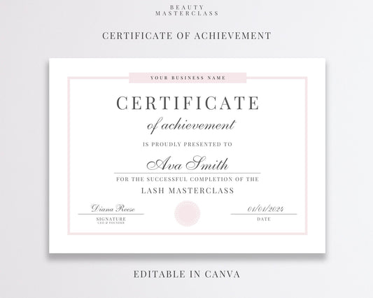 Editable Beauty Course Certificate | Canva Template