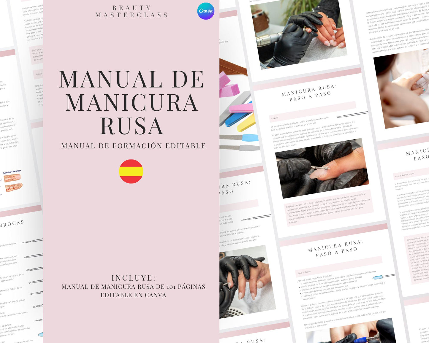 Spanish Russian Manicure Editable Training Manual