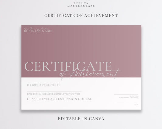Editable Beauty Course Certificate | Canva Template