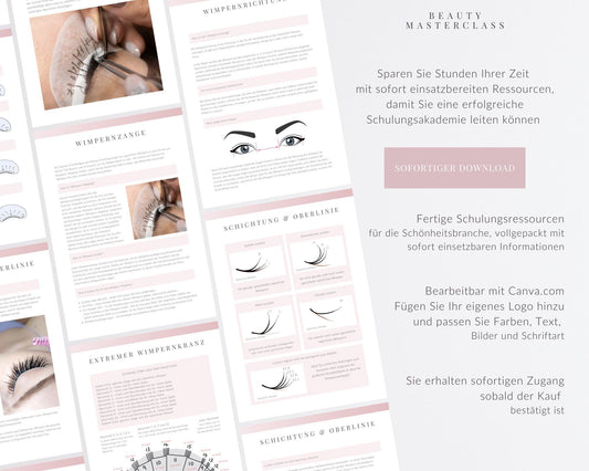 German Lash Styling & Mapping for Classic Hybrid and Volume Lash Extensions Editable Training Manual