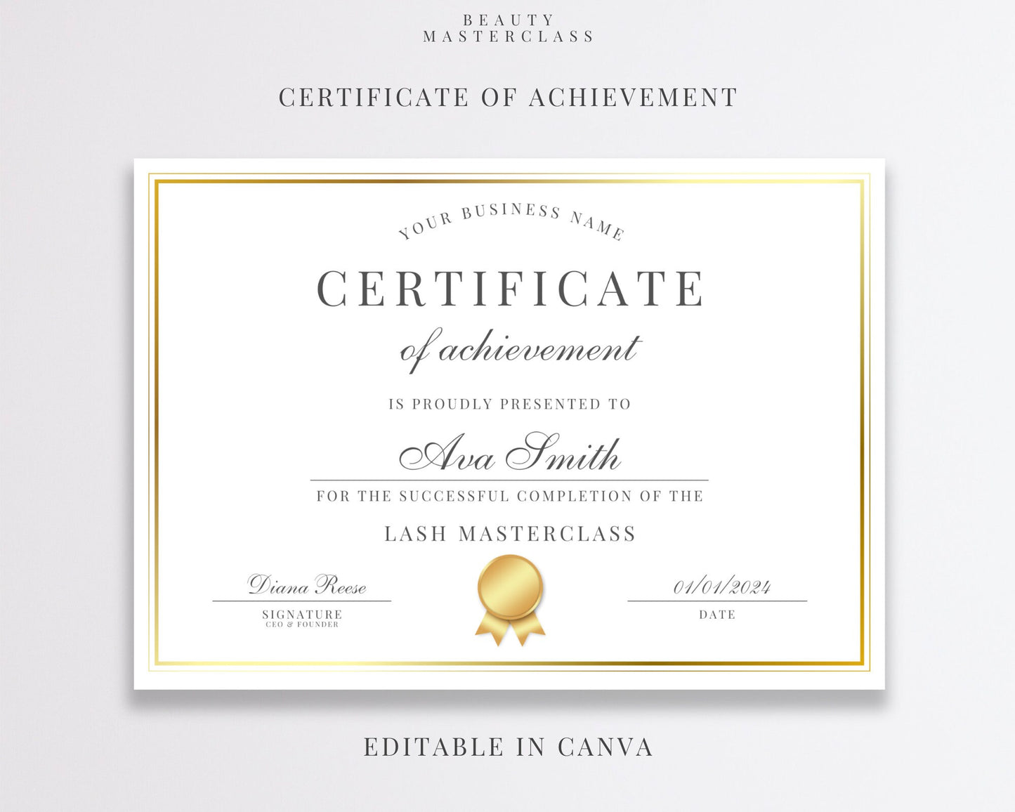 Editable Beauty Course Certificate | Canva Template